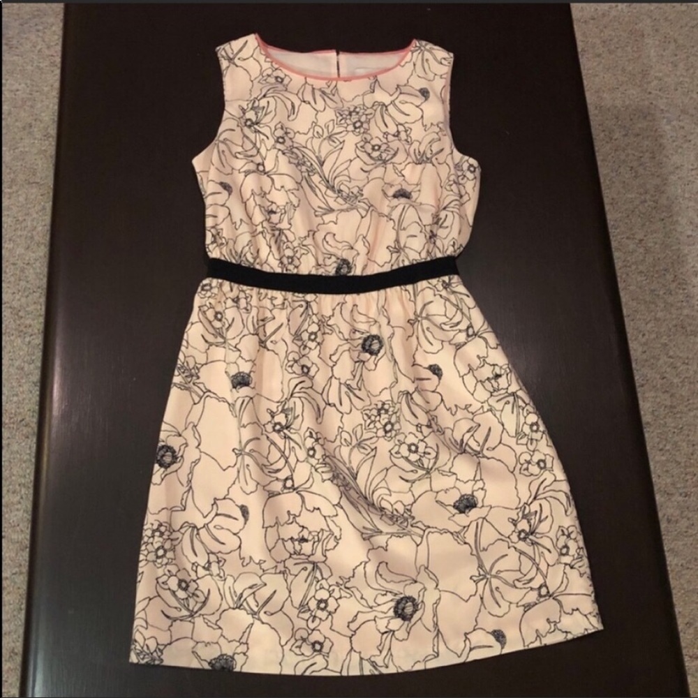 Ann Taylor LOFT Petites Peach & Black Floral Patterned Dress Size XS Petite